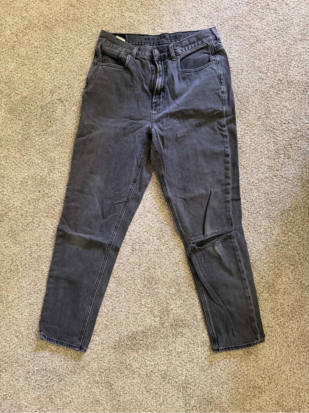 Black High-Waist Distressed Mom Jeans